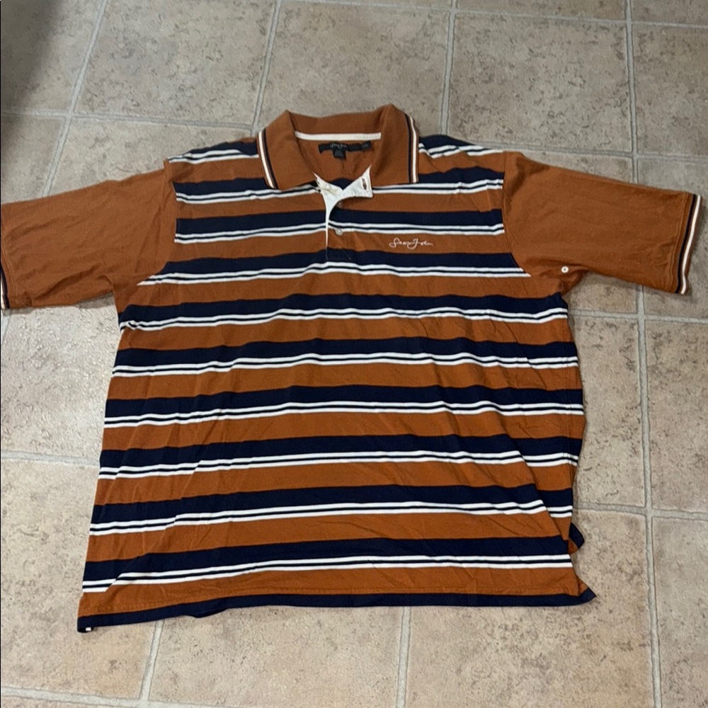 Sean John Brown and White Striped Polo Shirt